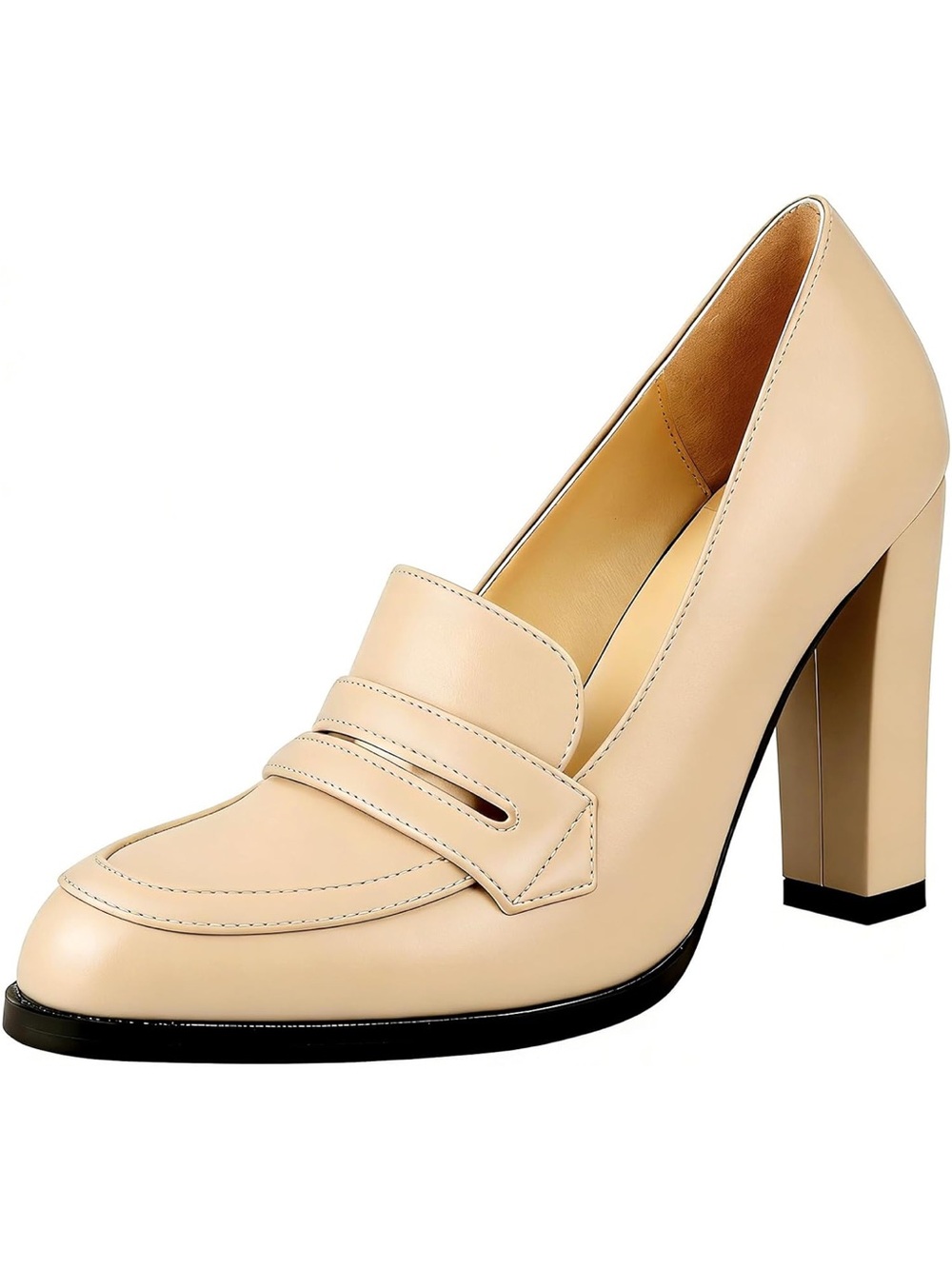 BRAND NEW Matte Nude Faux Leather Block Heel Loafer Pumps